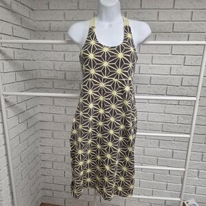 Bloom Organic Cotton Halter Dress Geometric Print XS Brown Yellow
